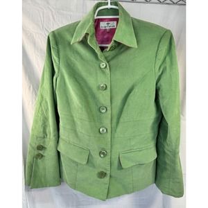 Andrea Becker Corduroy Green Blazer Jacket Pink Lining Size 8